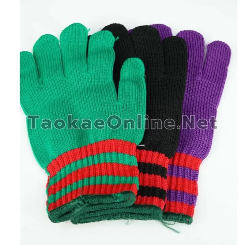 ถุงมือผ้าไนล่อน ลายริ้วข้อมือ-2